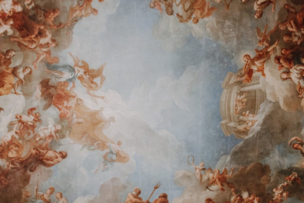 Pintura do teto do Palácio de Versalhes, na França, um dos Patrimônios Mundiais da UNESCO.